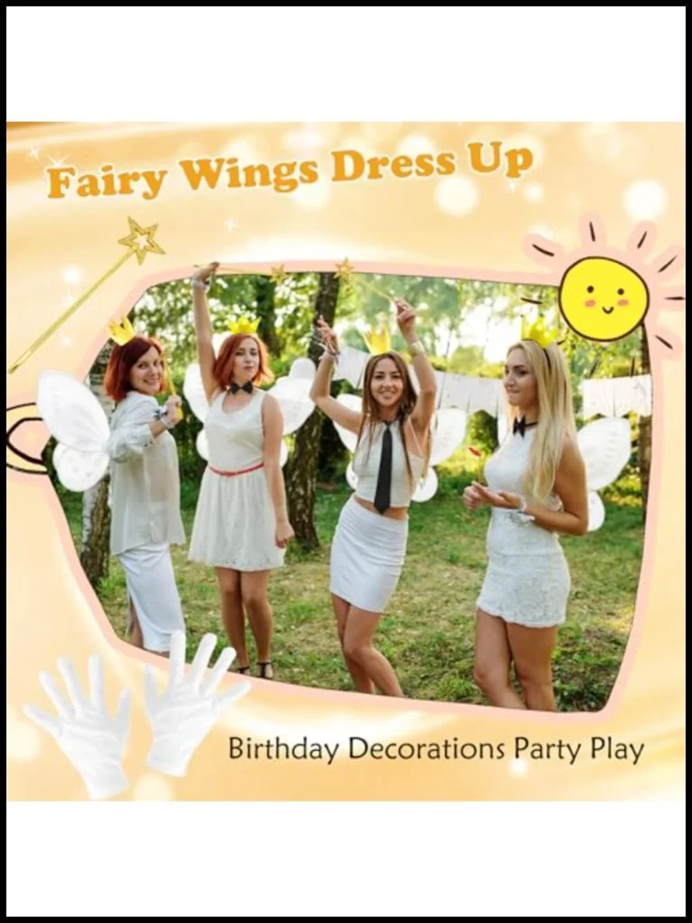 Fairy Costume Set 9pc with Butterfly Wings, Star Wand, Gold Crown Halloween